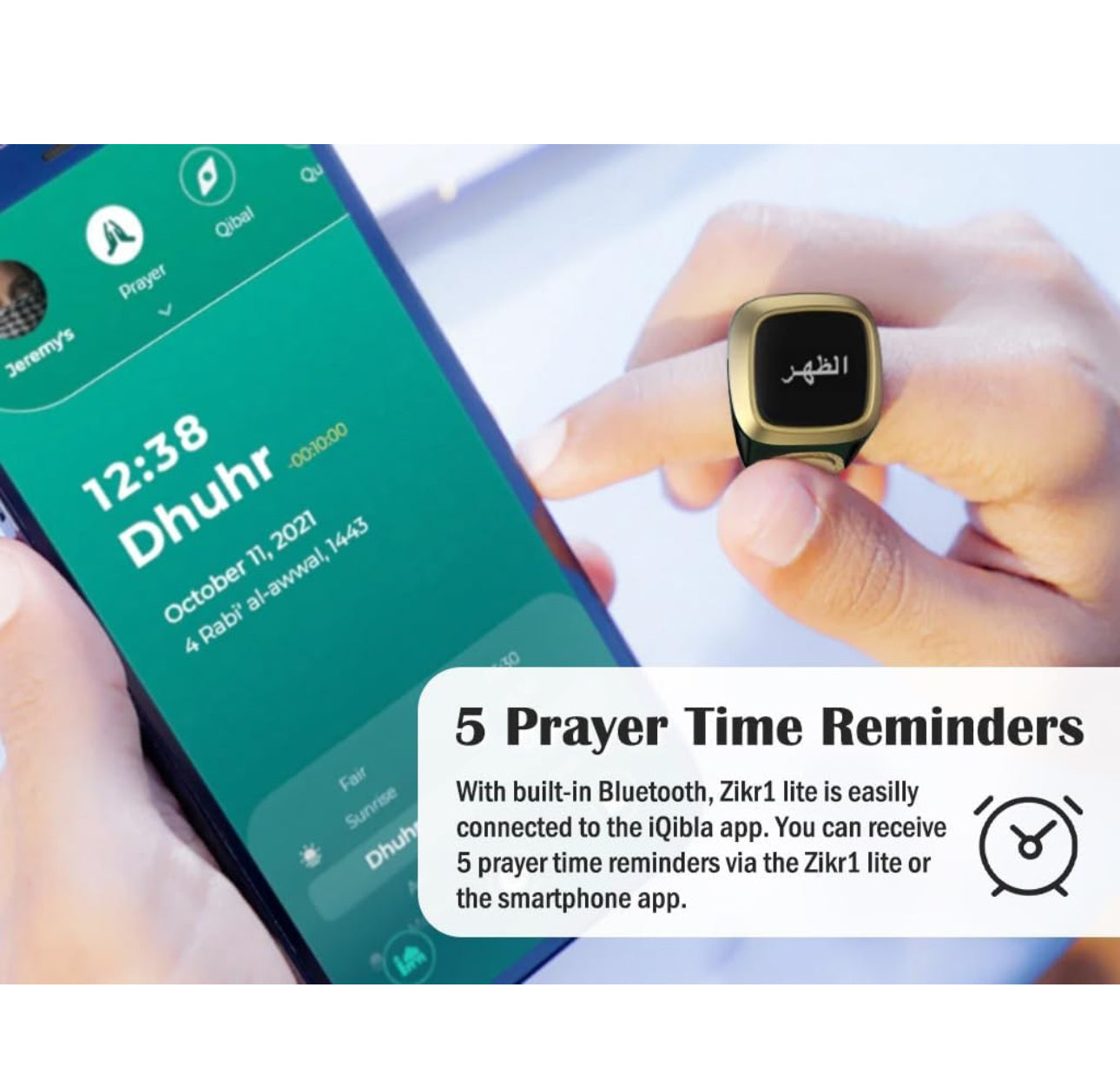 iQIBLA - Smart Tasbih Zikr1 Lite Ring - Black - 22mm