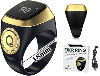 iQIBLA - Smart Tasbih Zikr1 Lite Ring - Black - 22mm