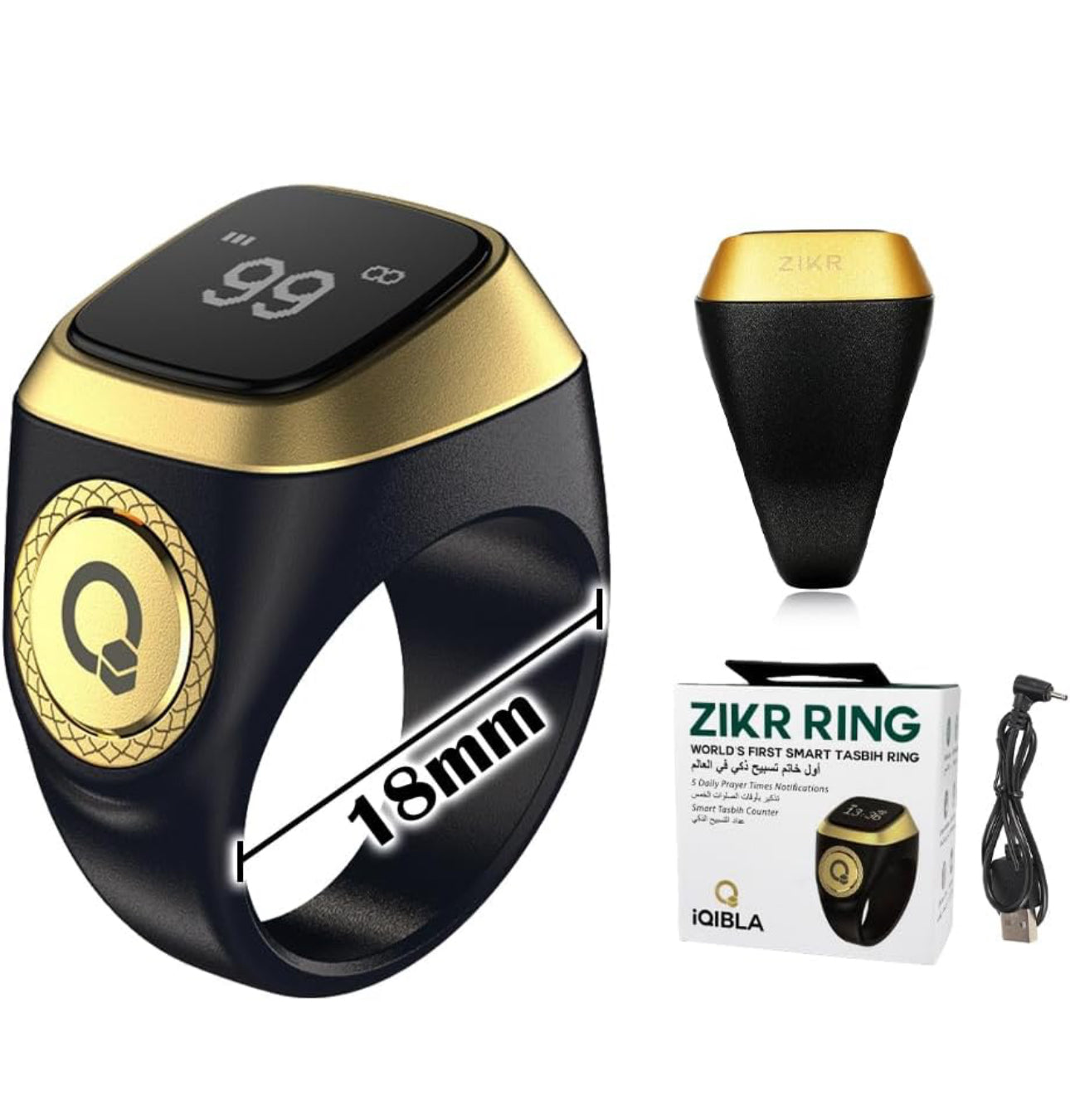 iQIBLA - Smart Tasbih Zikr1 Lite Ring - Black - 22mm